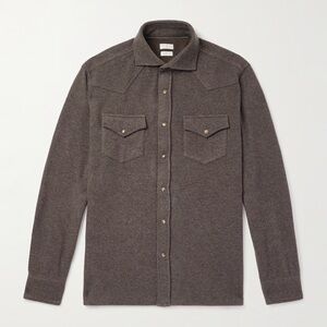 Brunello Cucinelli Western Dark Brown Melange Cashmere Cardigan Over Shirt